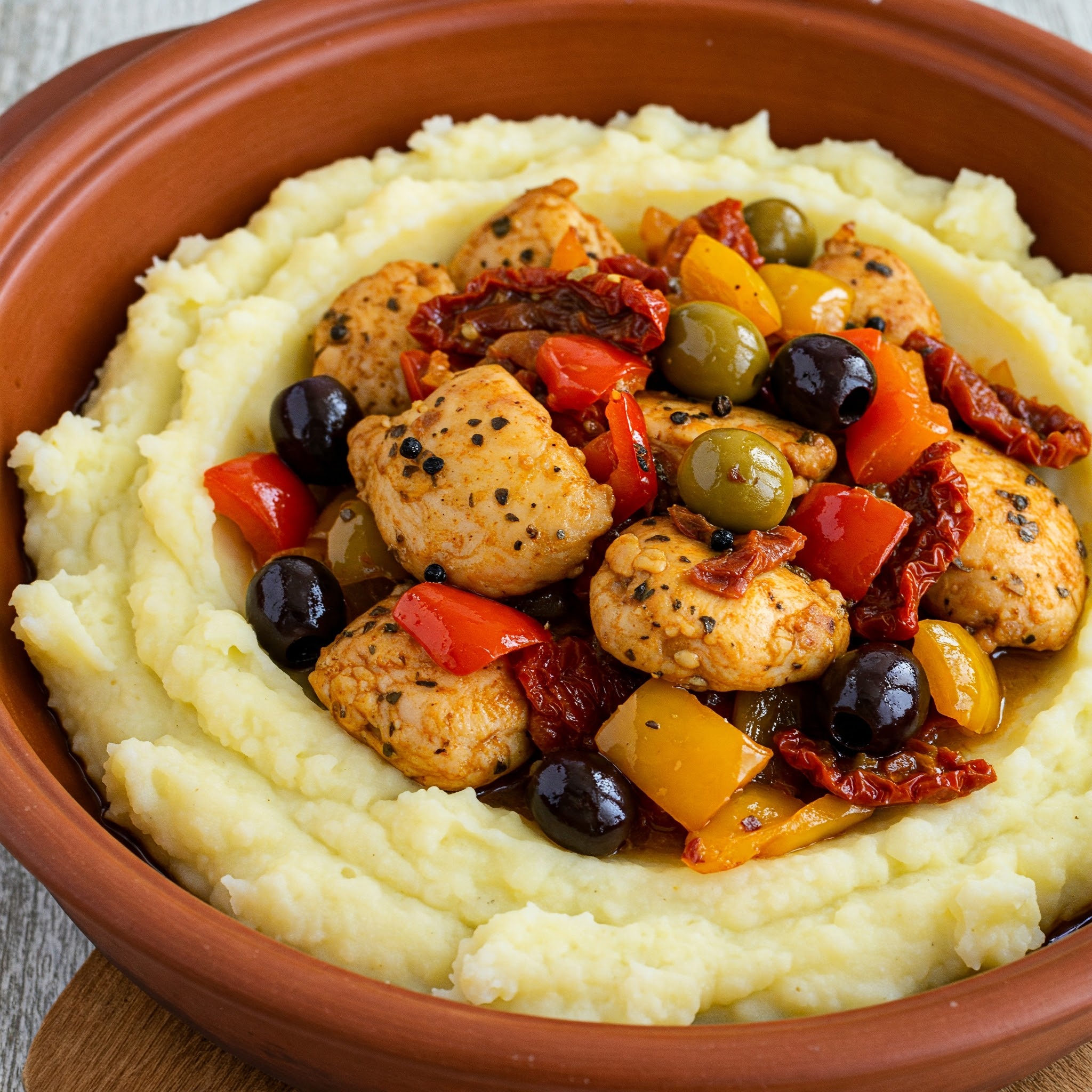 Pui Mediteranean Cu Piure Un Pranza sănătos și aromat, inspirat de aromele Mediteranei. Descoperă rețeta perfectă pentru un pui fraged și un piure cremos.